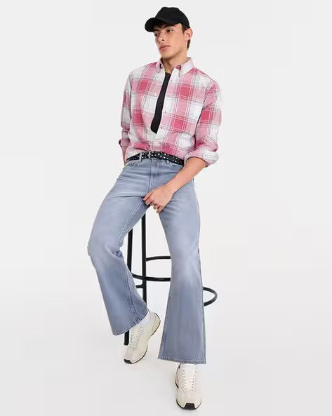 Men's Pink & White Checked Cotton Casual Shirt | Premium Regular Fit | Full Sleeve