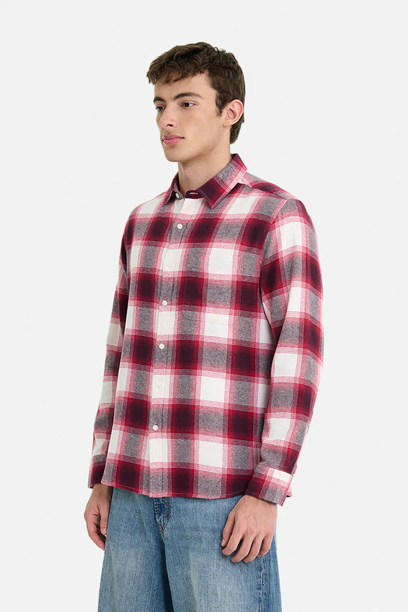 Men's Red & White Oversized Checkered Flannel Shirt
