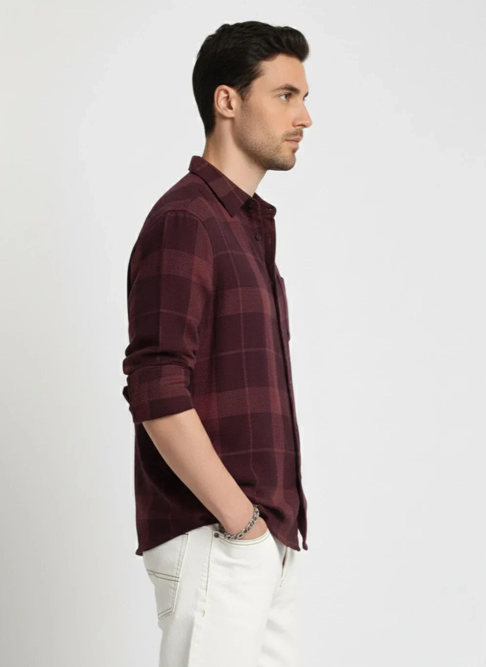 Men's Premium Maroon Checked Cotton Shirt | Full Sleeve Casual Fit Shirt
