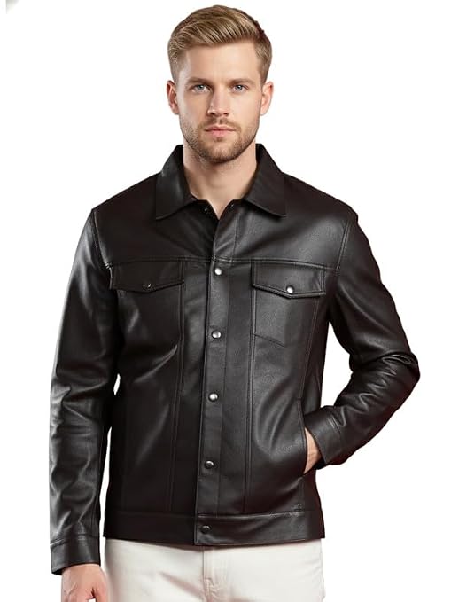 Leather Retail Men'S Coffee Brown Trucker Jacket