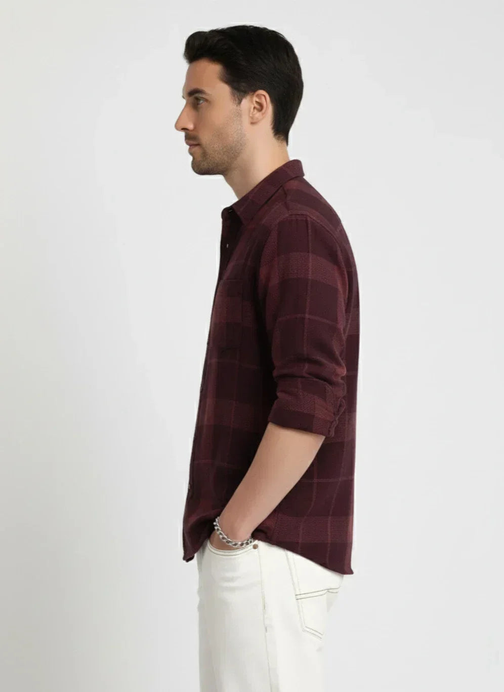 Men's Premium Maroon Checked Cotton Shirt | Full Sleeve Casual Fit Shirt