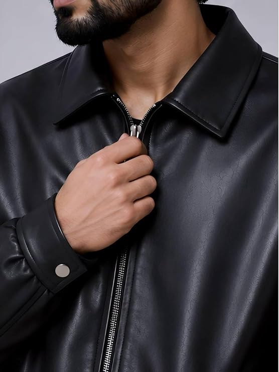 Black Leather Oversized Coach Jacket