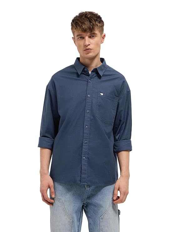 Men's Blue Relaxed Fit Casual Shirt