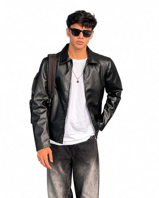 Black Leather Oversized Coach Jacket