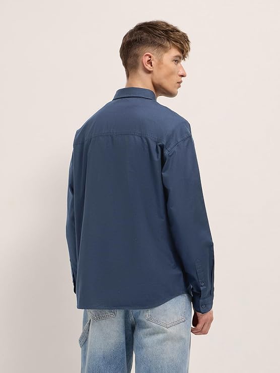 Men's Blue Relaxed Fit Casual Shirt