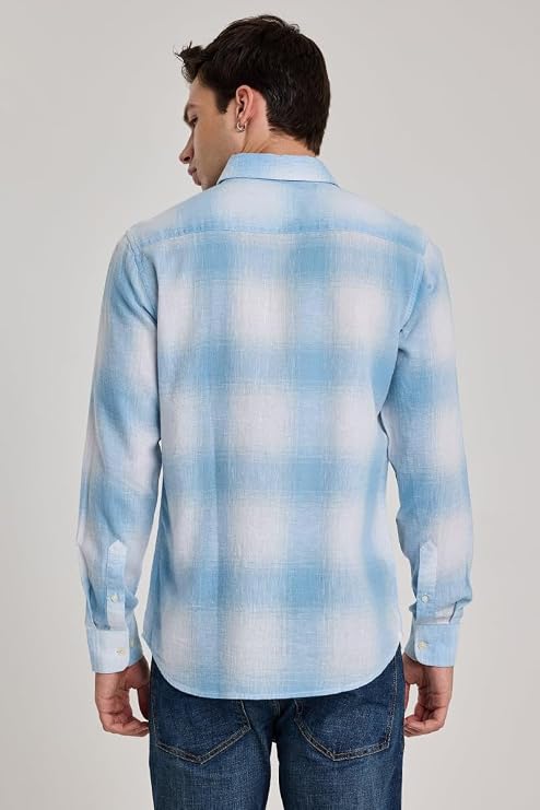Light Blue Checks Full Sleeve Linen Shirts