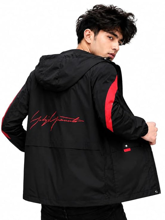 Men's Black Side Stripes Hooded Jacket