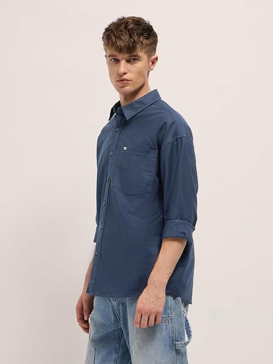 Men's Blue Relaxed Fit Casual Shirt