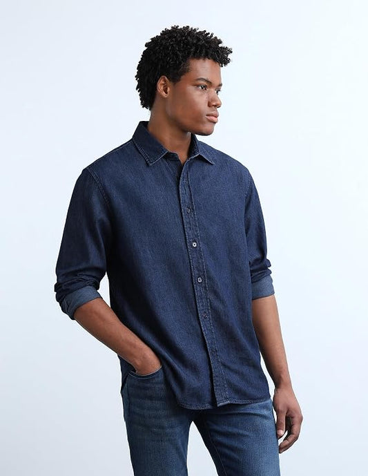 Dark Blue Denim Relaxed Fit Men's Shirt