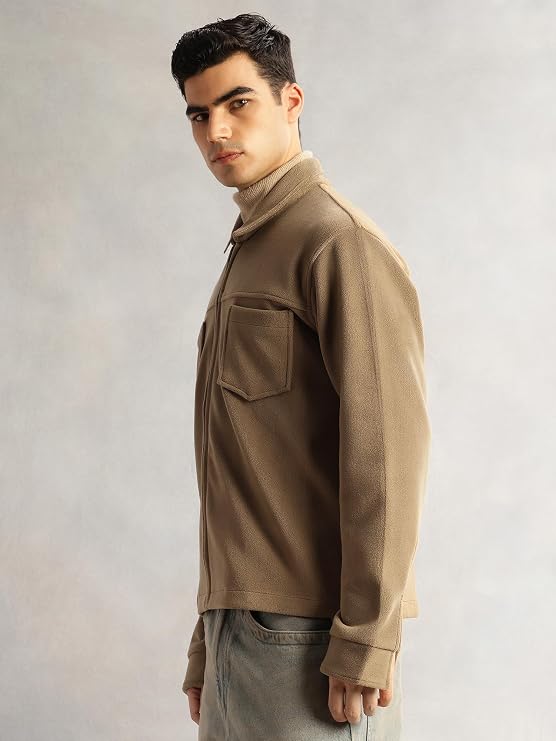 Men’s Textured Zip-Up Casual Jacket