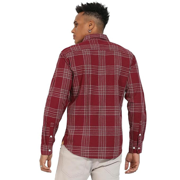 Men's Maroon Red Chalk Tartan Plaid Shirt