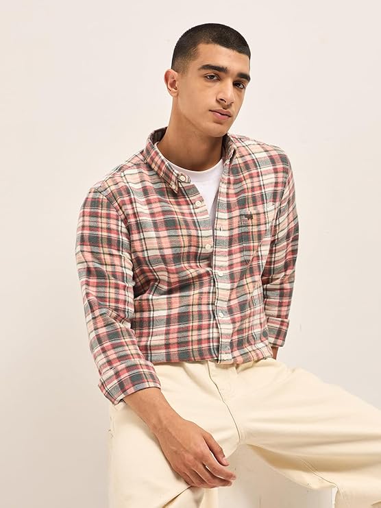 Men's Cotton Multi-Color Checked Casual Shirt