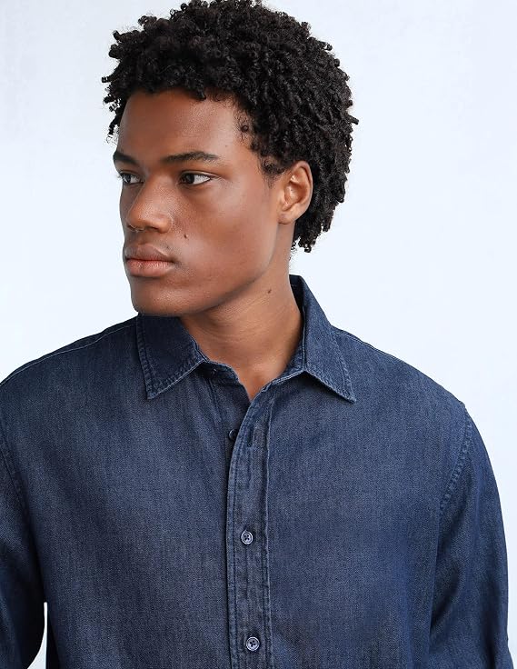 Dark Blue Denim Relaxed Fit Men's Shirt