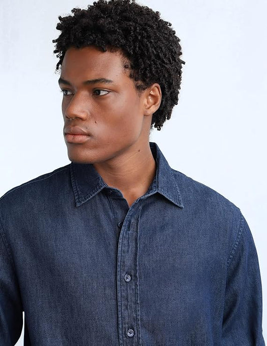 Dark Blue Denim Relaxed Fit Men's Shirt