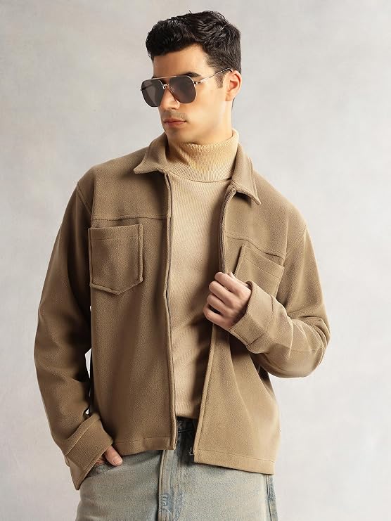 Men’s Textured Zip-Up Casual Jacket