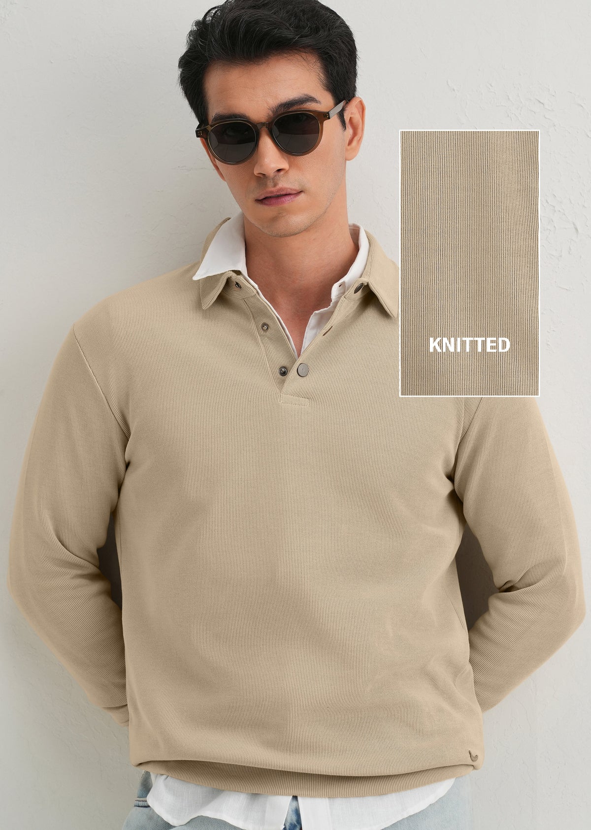 Beige Knitted Polo Sweatshirt