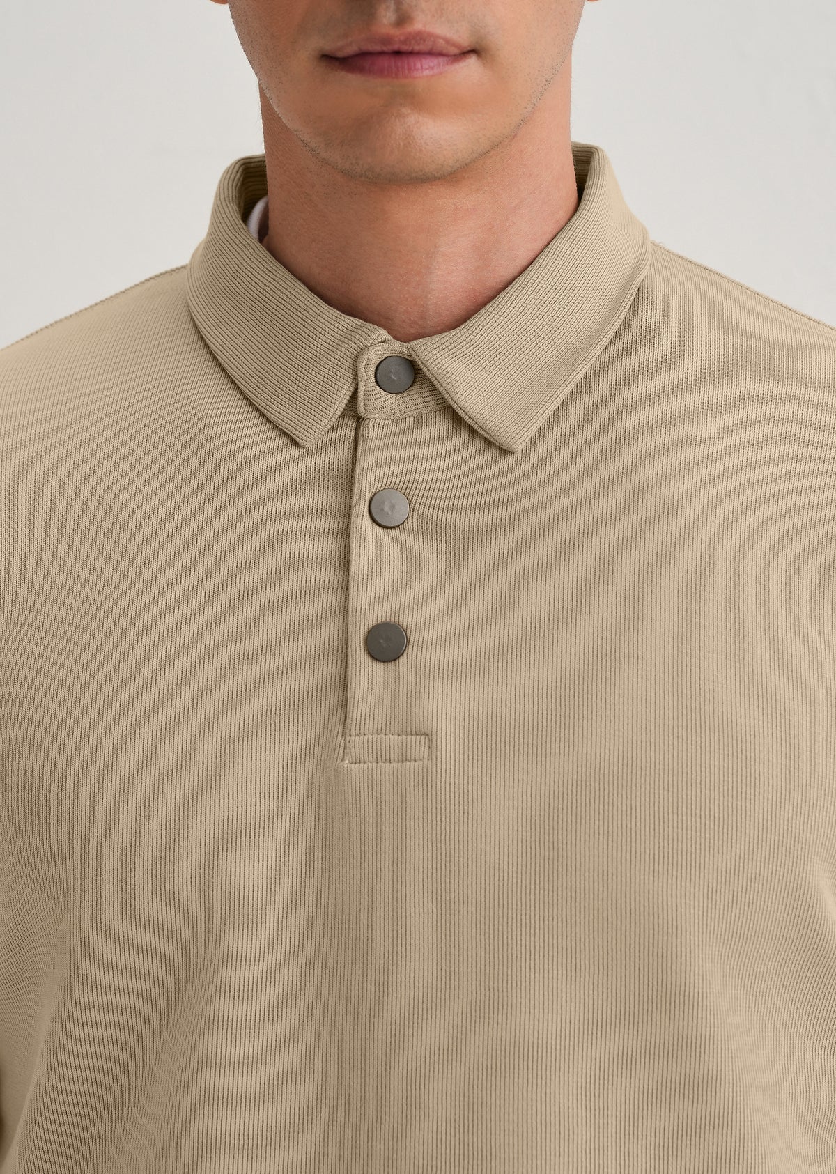 Beige Knitted Polo Sweatshirt