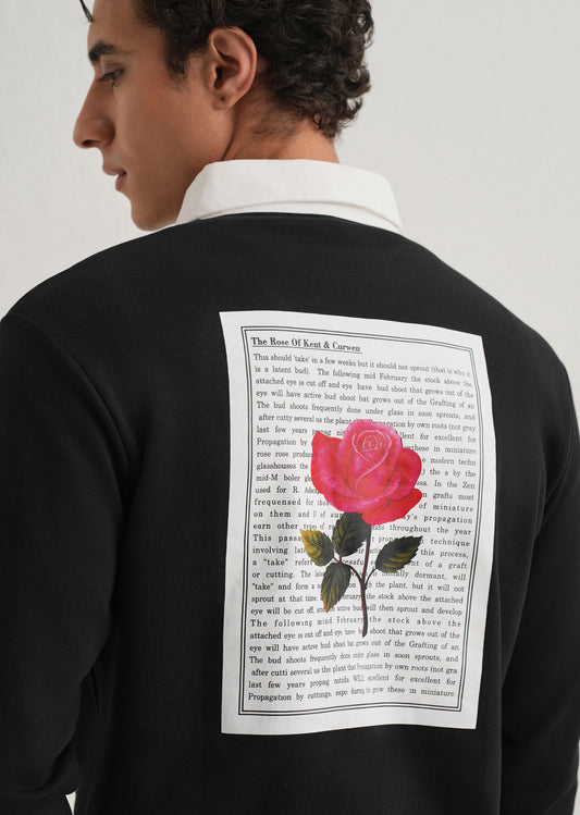 Black Back Print Polo Sweatshirt