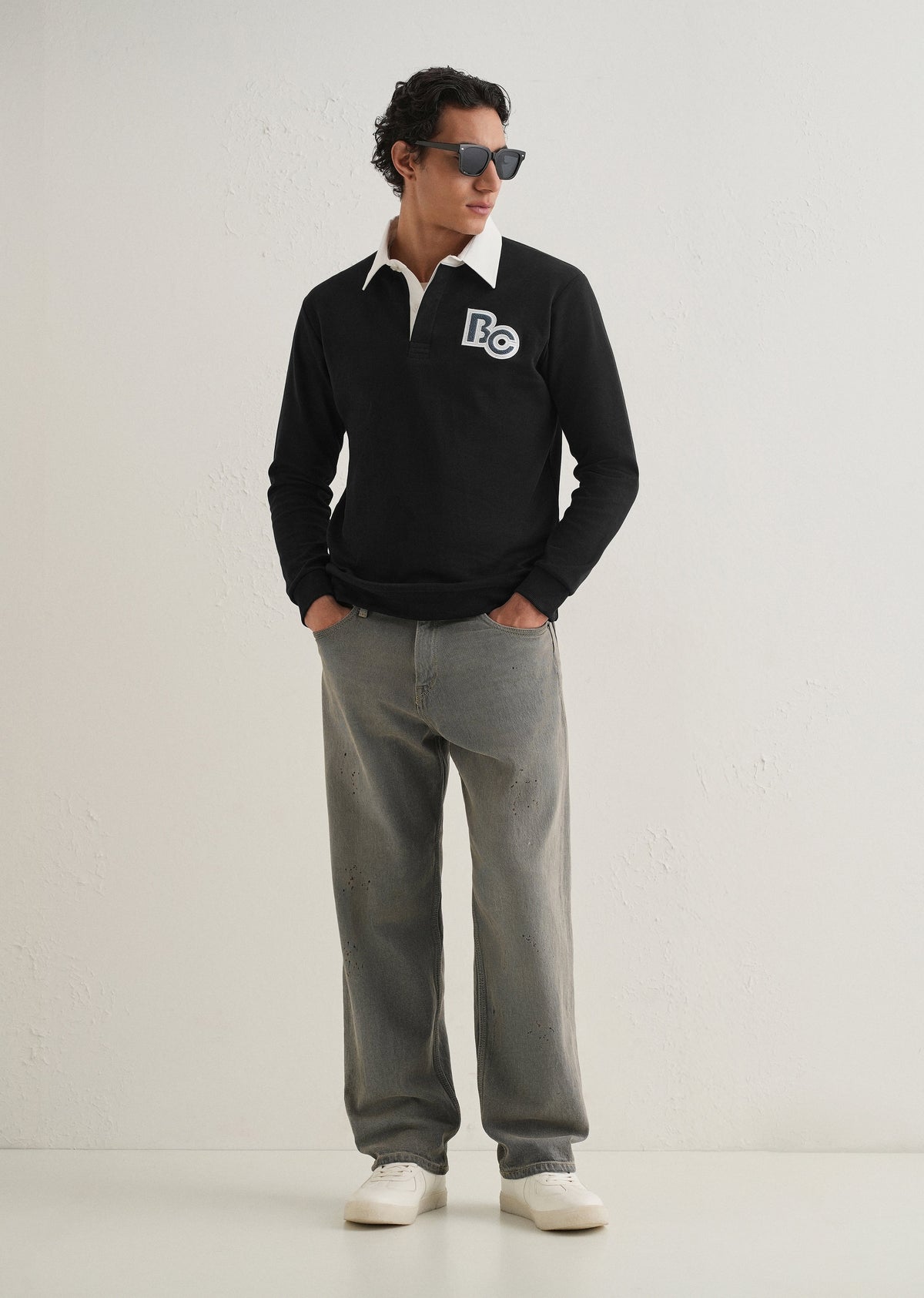 Black Back Print Polo Sweatshirt