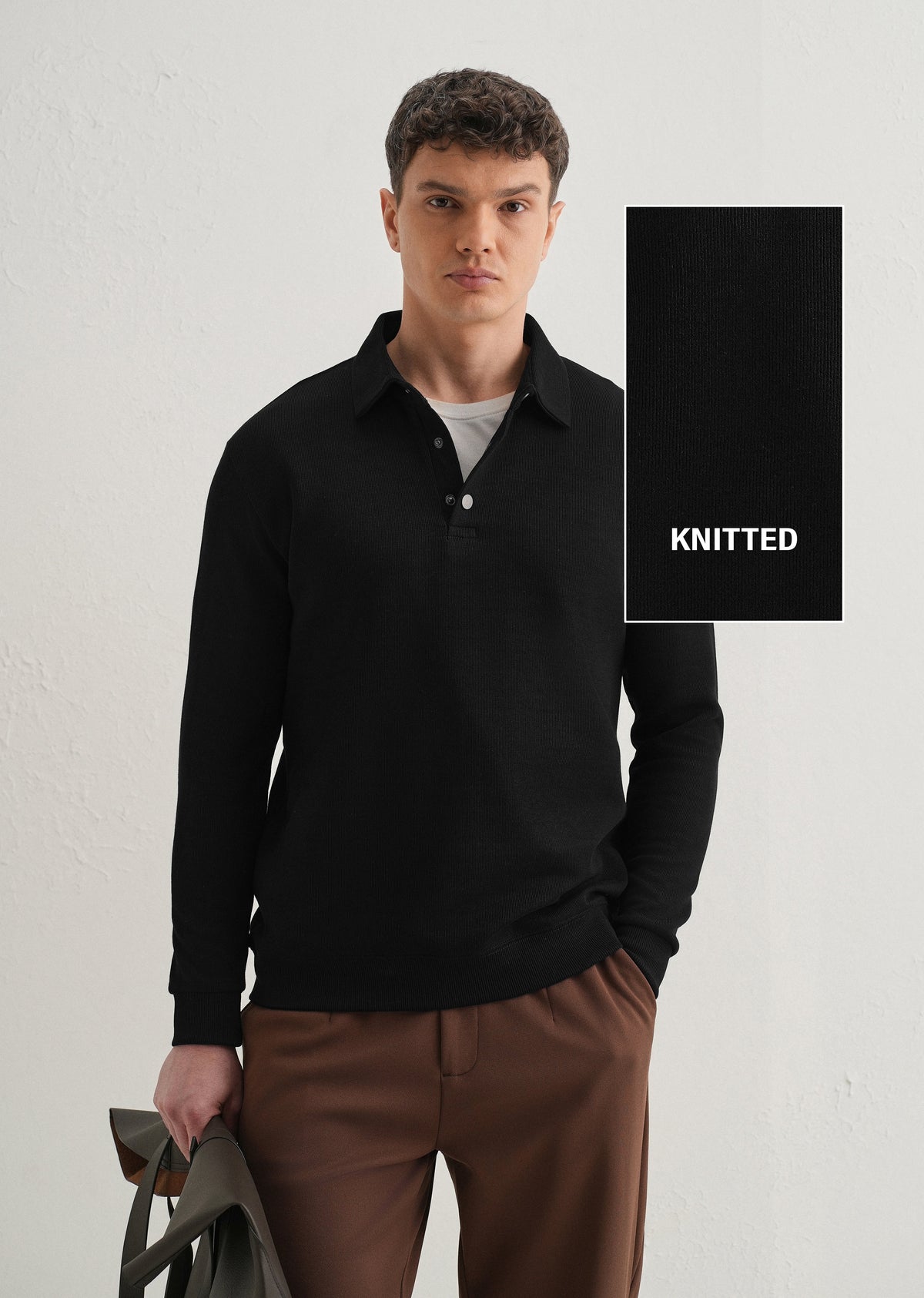 Black Knitted Polo Sweatshirt
