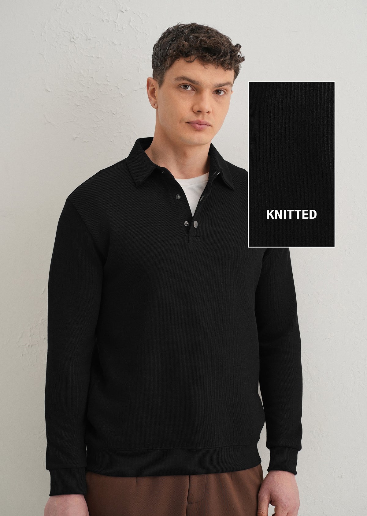 Black Knitted Polo Sweatshirt