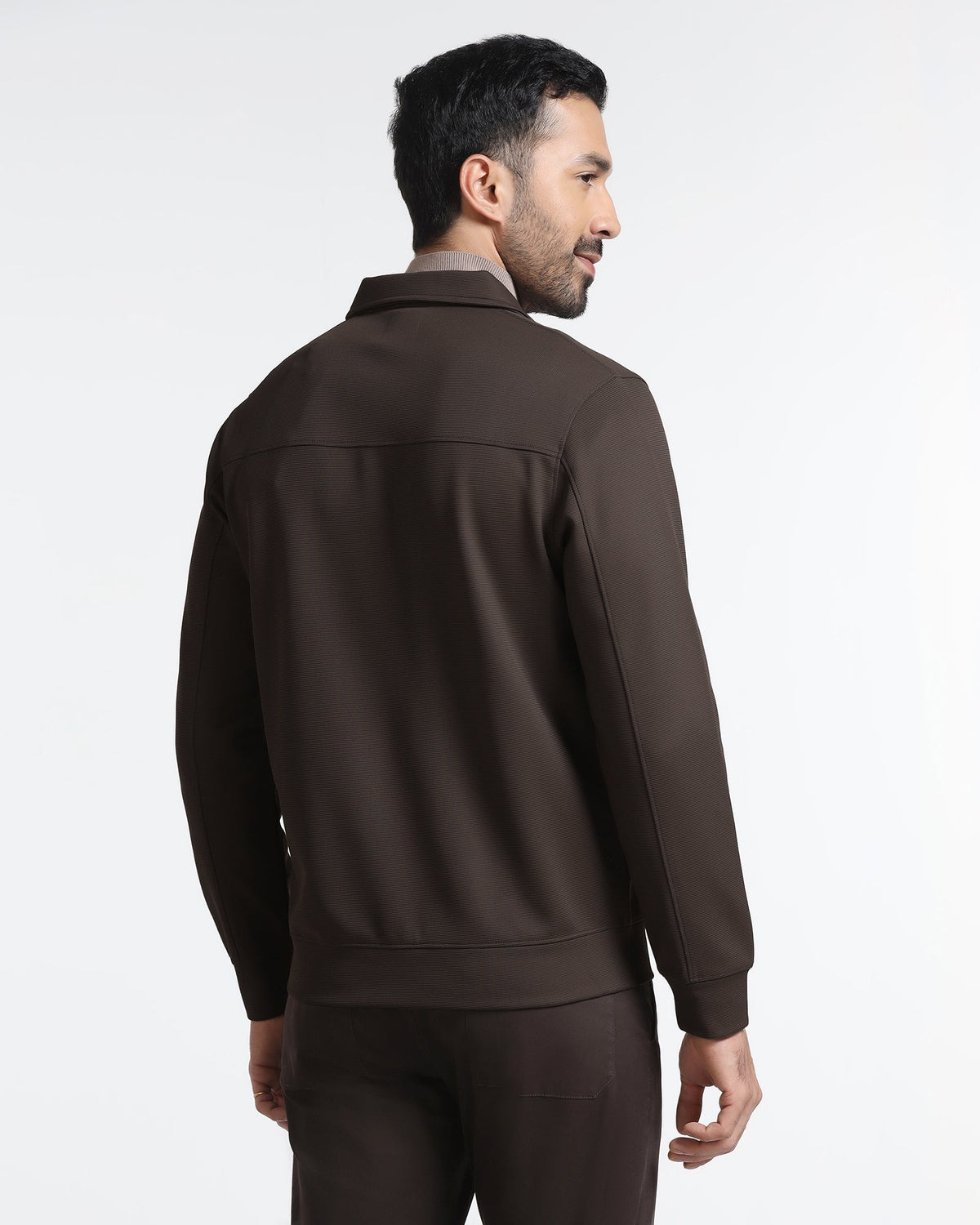 Brown Polo Neck Solid Sweatshirt - Octa