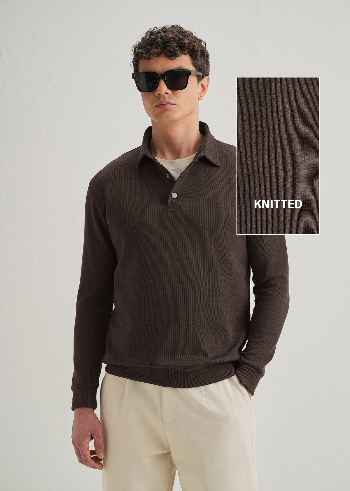 Coffee Brown Knitted Polo Sweatshirt