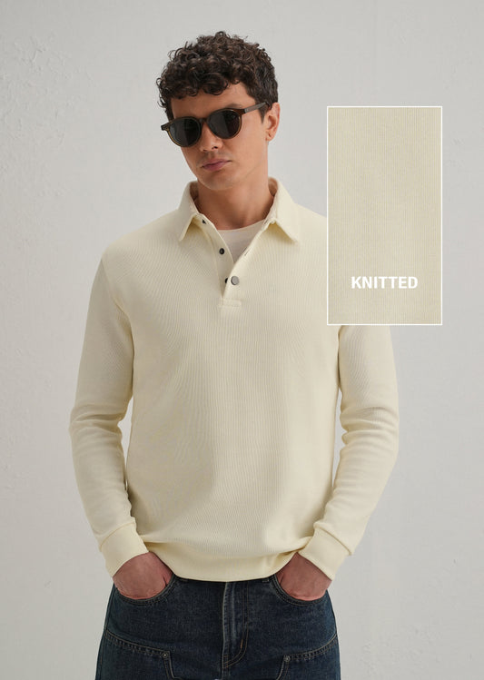 Cream Knitted Polo Sweatshirt