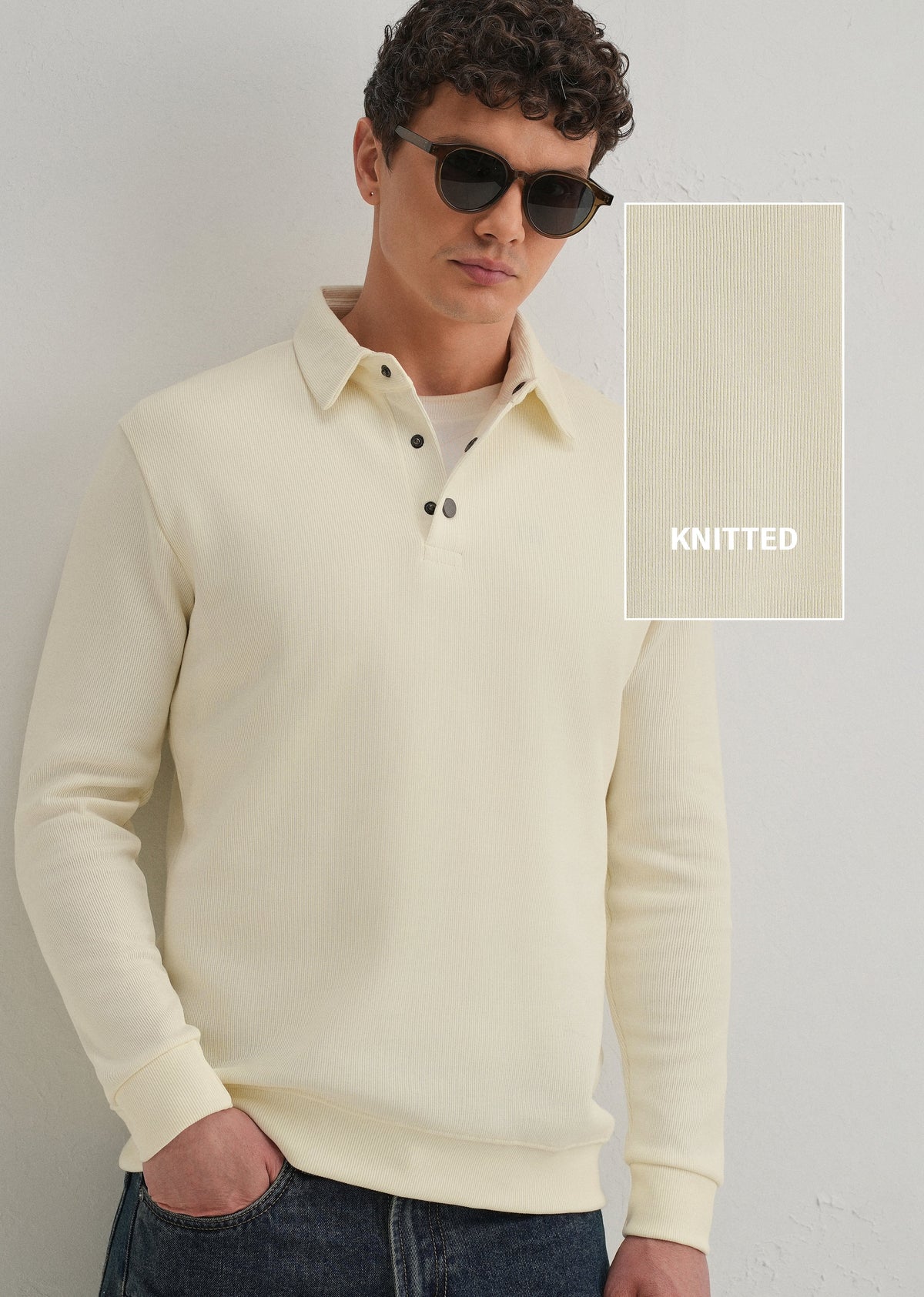Cream Knitted Polo Sweatshirt