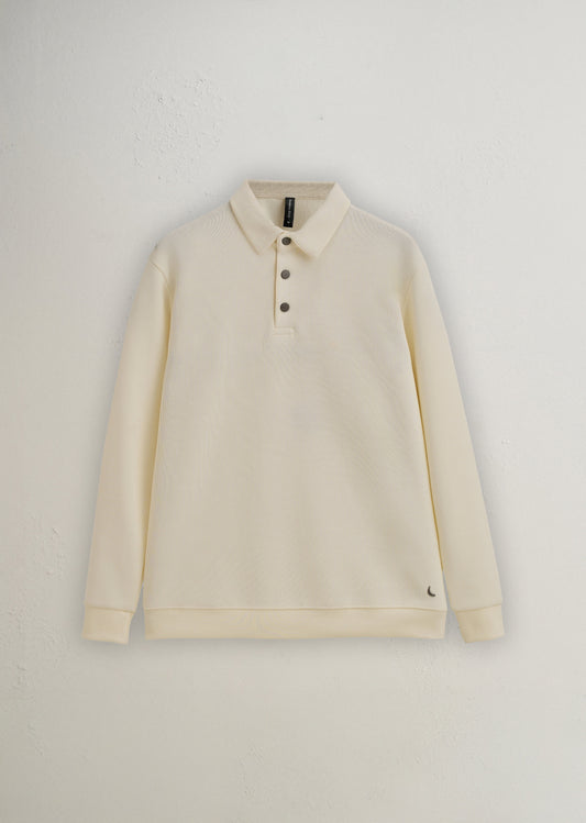 Cream Knitted Polo Sweatshirt
