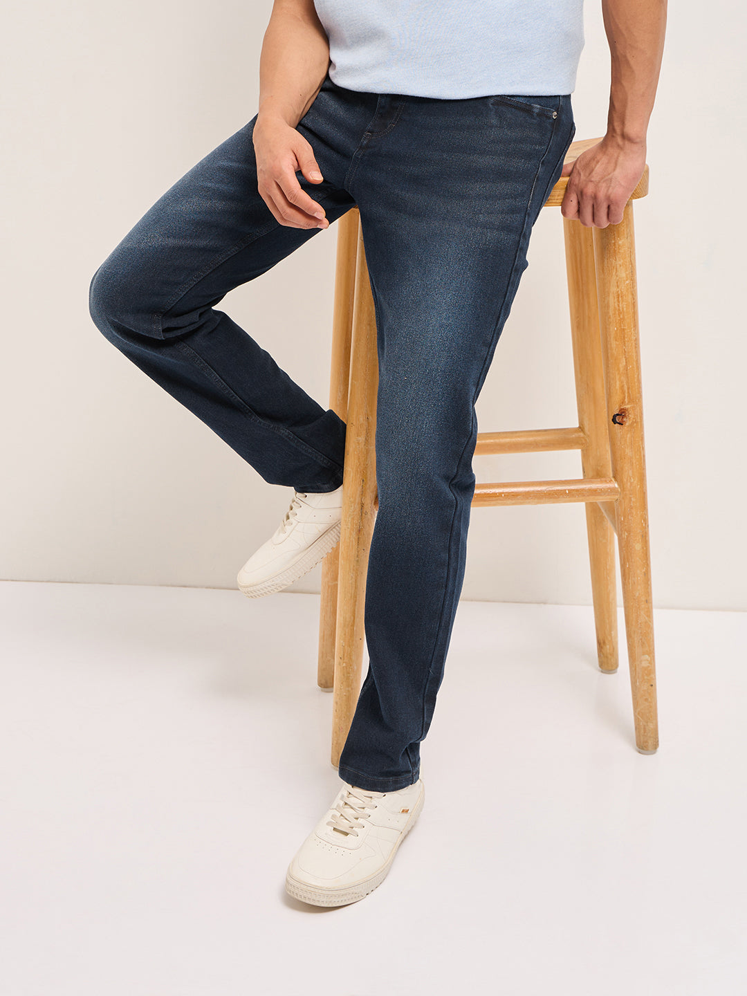 Dark Blue with Mid Fade Mid-Rise Slim Fit Jeans