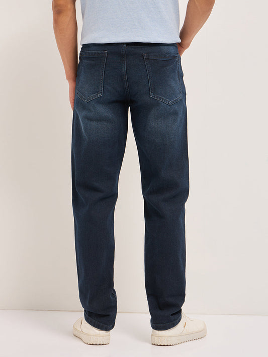 Dark Blue with Mid Fade Mid-Rise Slim Fit Jeans