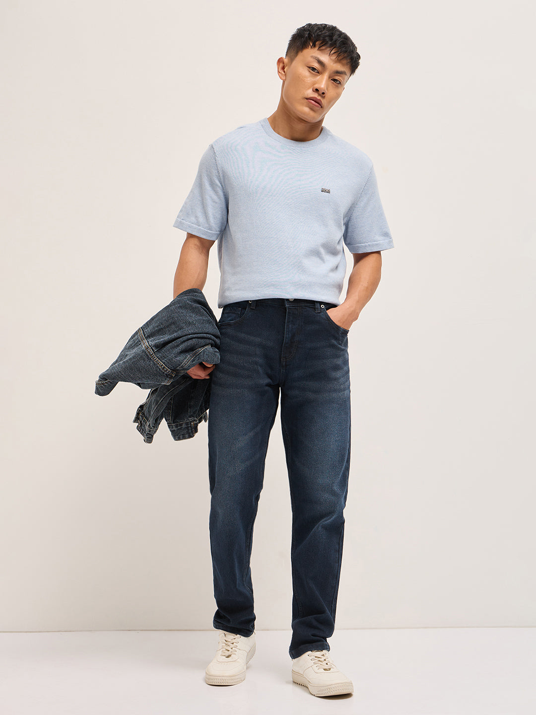 Dark Blue with Mid Fade Mid-Rise Slim Fit Jeans