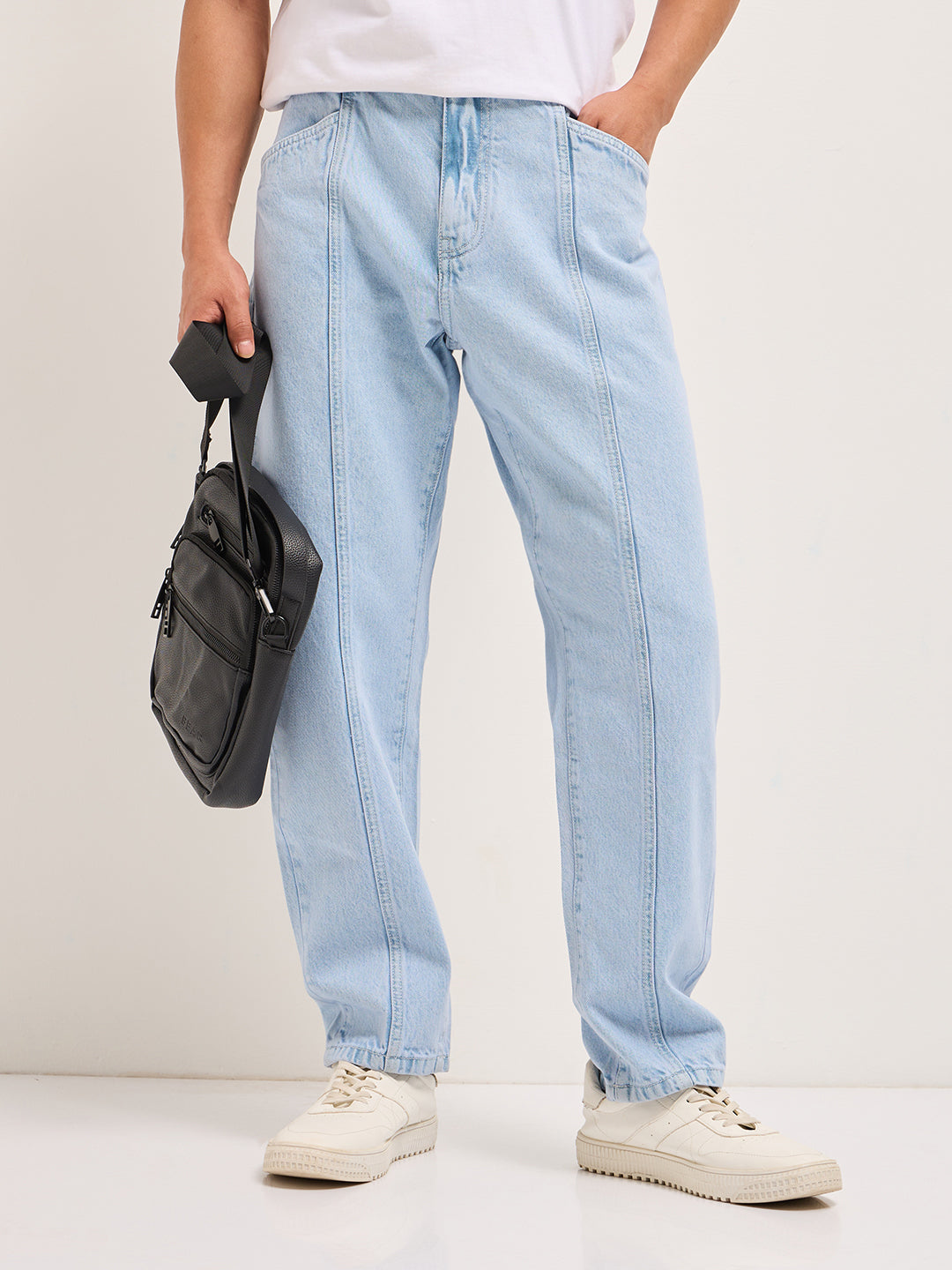 Light Blue Mid-Rise Elasticated Waist Relaxed Fit Jeans