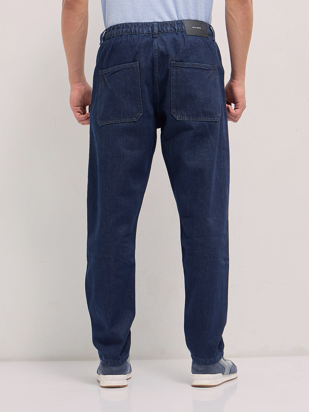 Dark Blue Mid-Rise Elasticated Waist Relaxed Fit Jeans