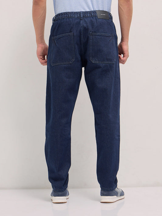 Dark Blue Mid-Rise Elasticated Waist Relaxed Fit Jeans