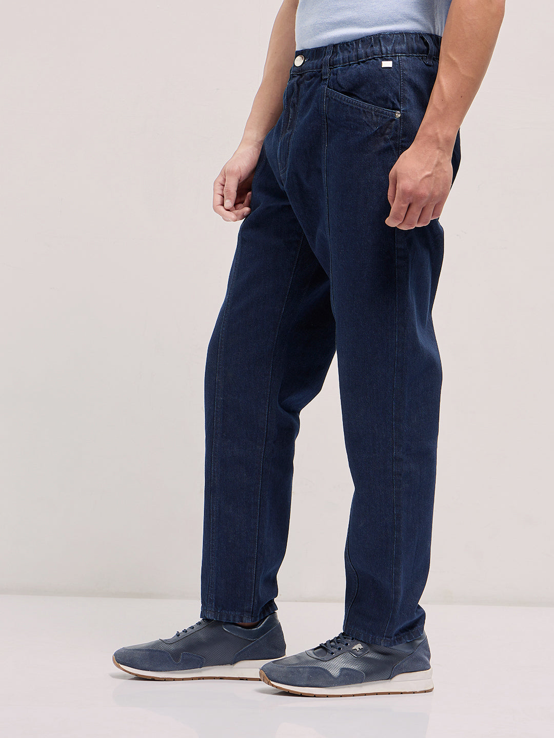 Dark Blue Mid-Rise Elasticated Waist Relaxed Fit Jeans