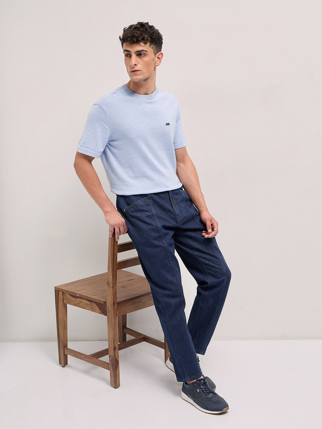 Dark Blue Mid-Rise Elasticated Waist Relaxed Fit Jeans