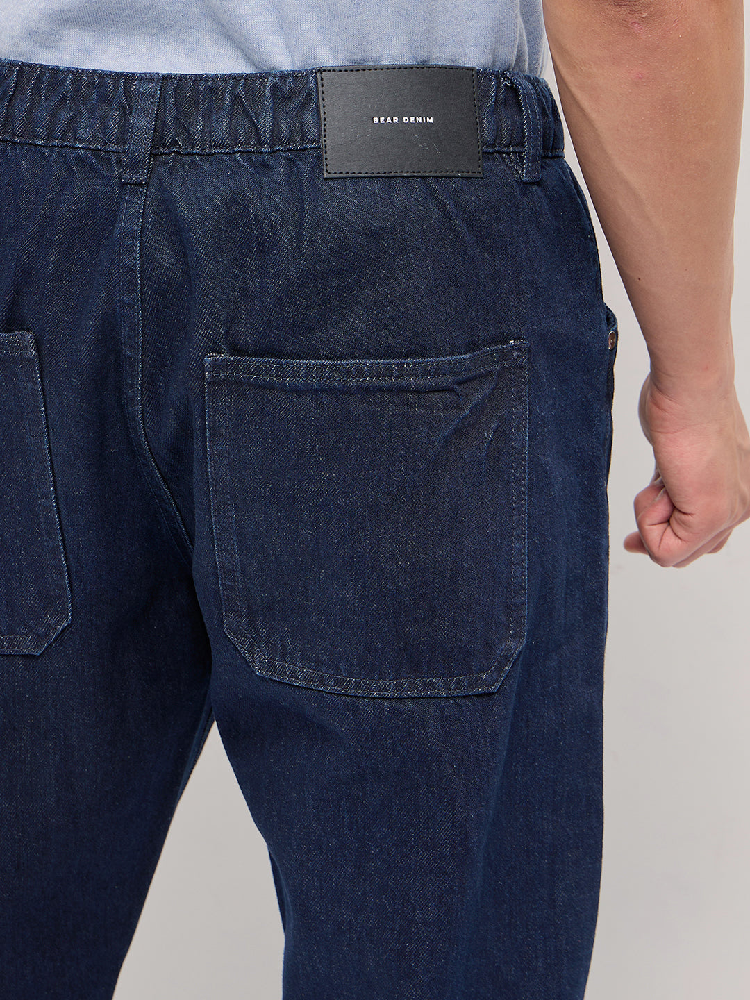 Dark Blue Mid-Rise Elasticated Waist Relaxed Fit Jeans