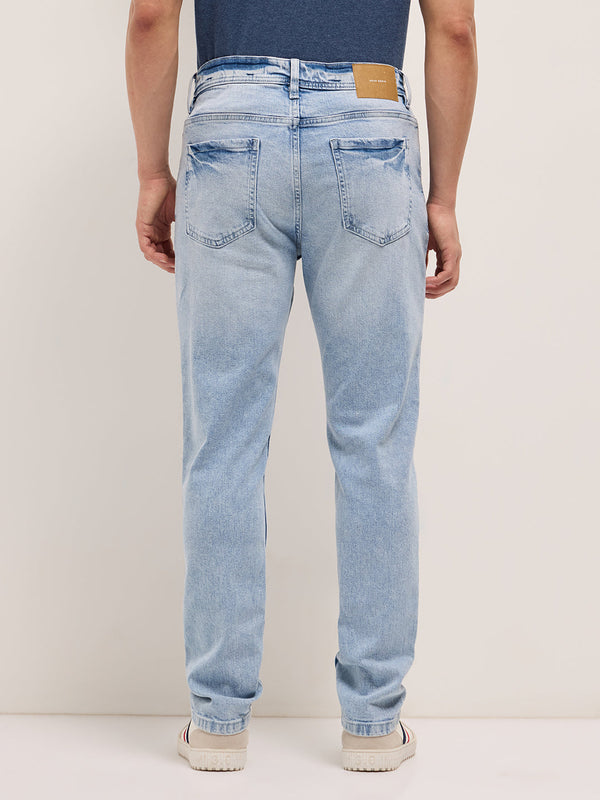 Light Blue Mid-Rise Slim Fit Jeans with Light Fade