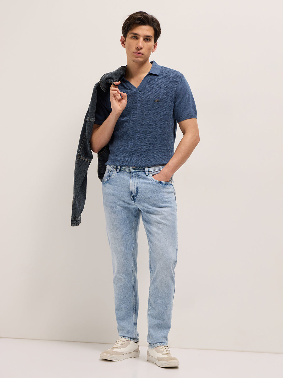 Light Blue Mid-Rise Slim Fit Jeans with Light Fade