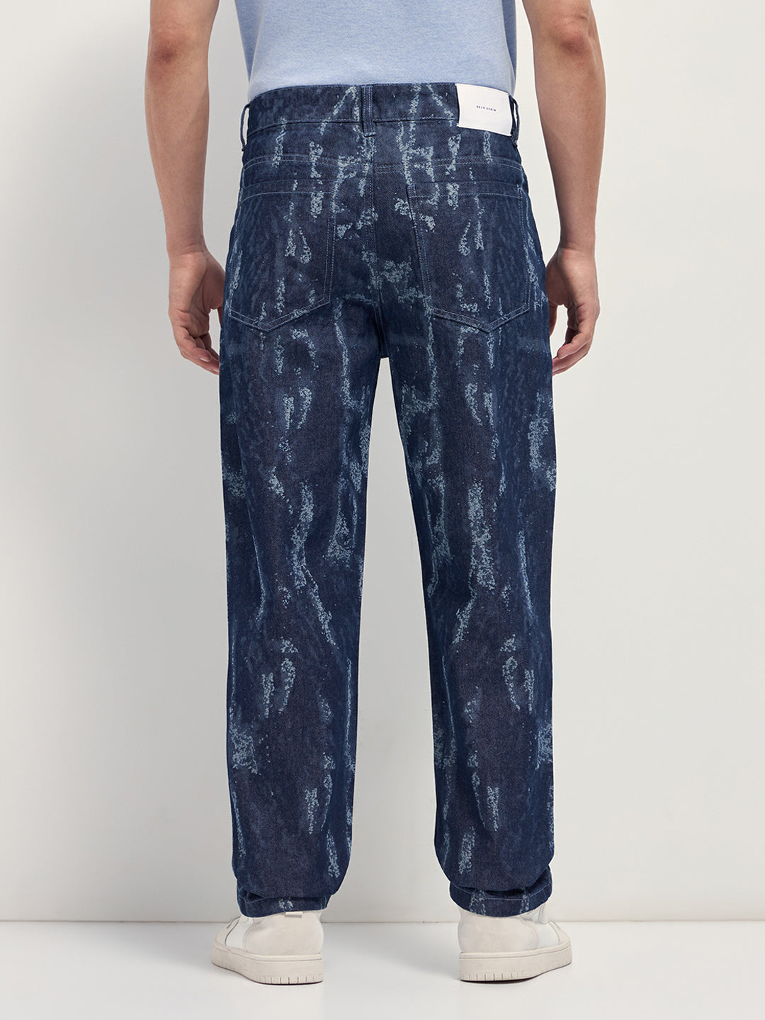 Blue Straight Fit Jeans with Bleached Effect