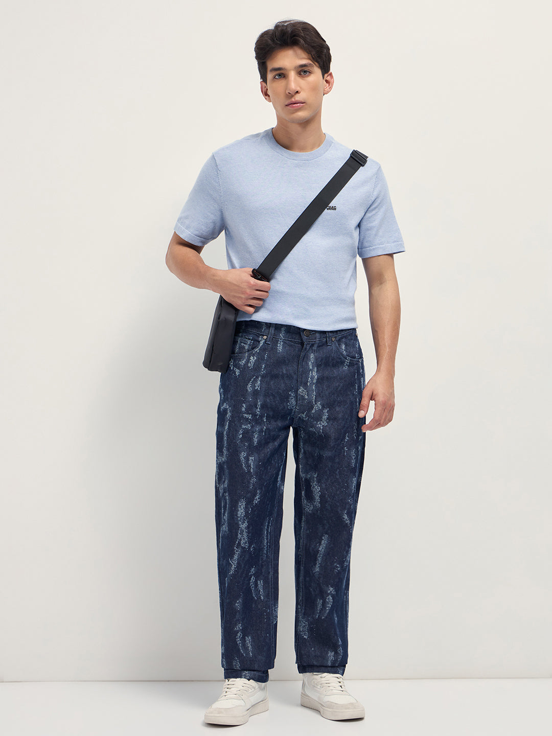 Blue Straight Fit Jeans with Bleached Effect