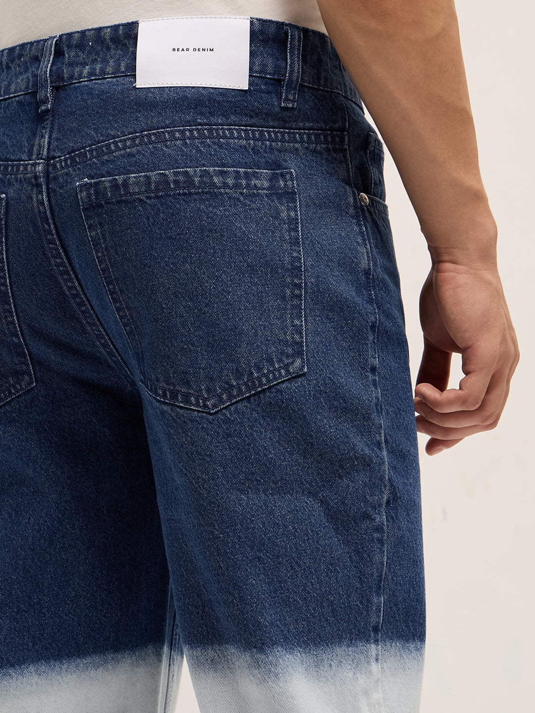 Mid Blue Mid-Rise Straight Fit Jeans with Heavy Gradient Fade