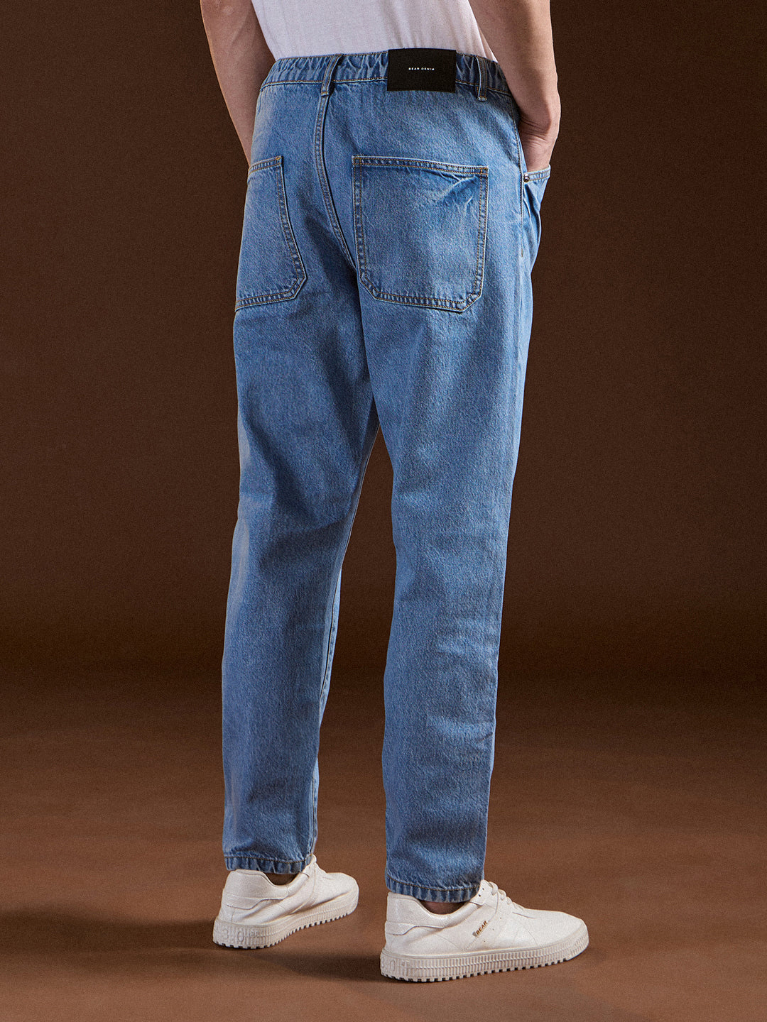 Light Blue Mid-Rise Elasticated Waist Relaxed Fit Jeans