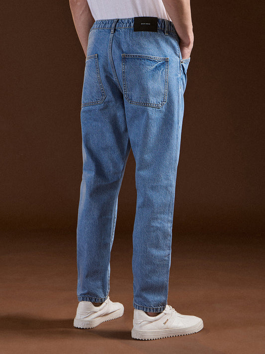 Light Blue Mid-Rise Elasticated Waist Relaxed Fit Jeans