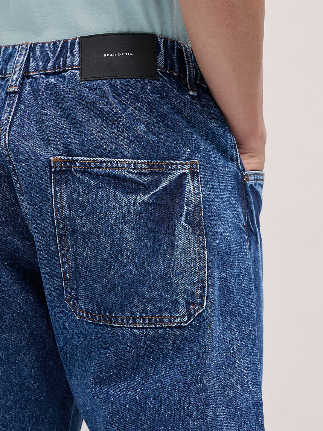Mid Blue Mid-Rise Elasticated Waist Relaxed Fit Jeans