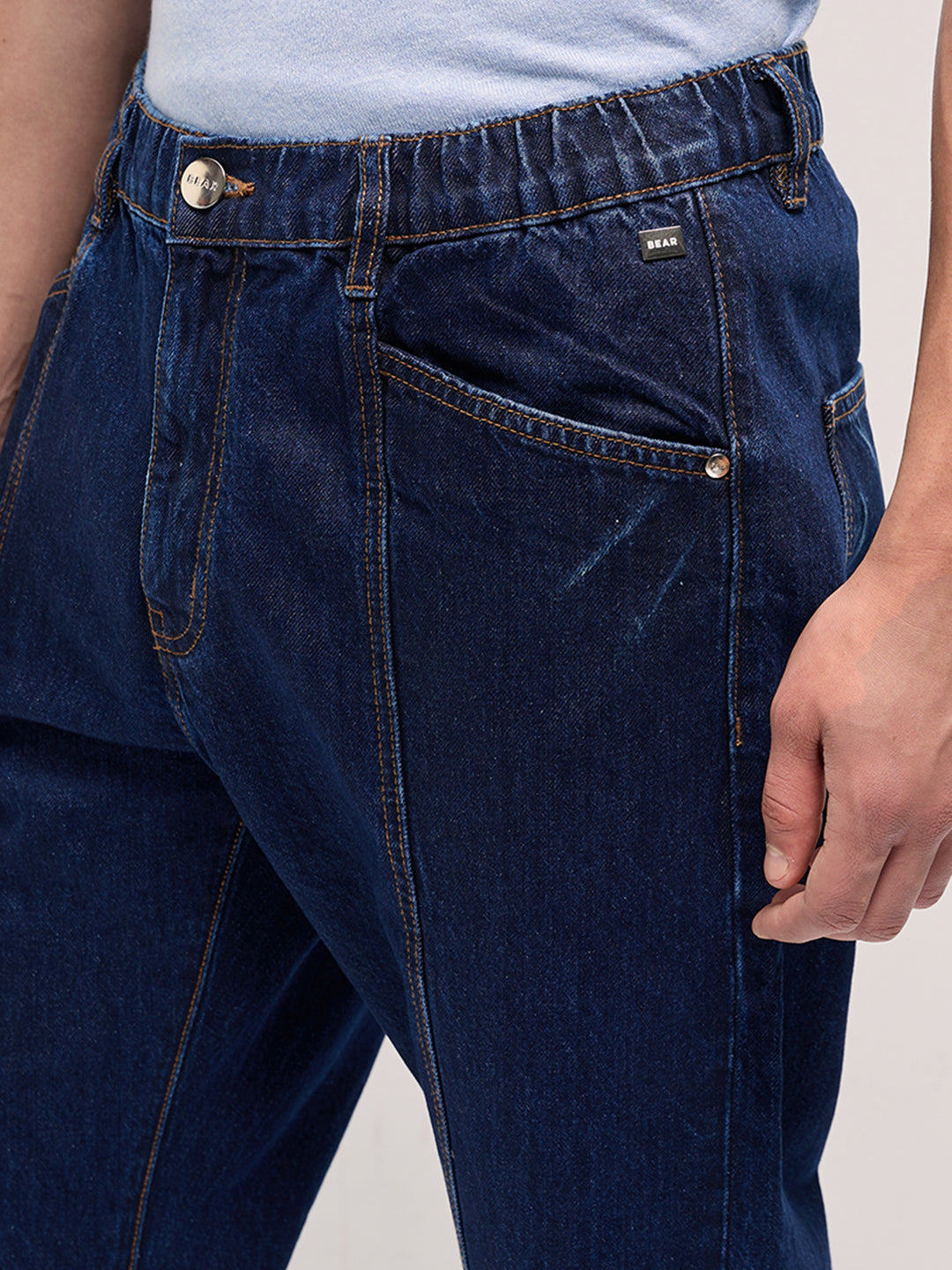Dark Blue Mid-Rise Elasticated Waist Relaxed Fit Jeans