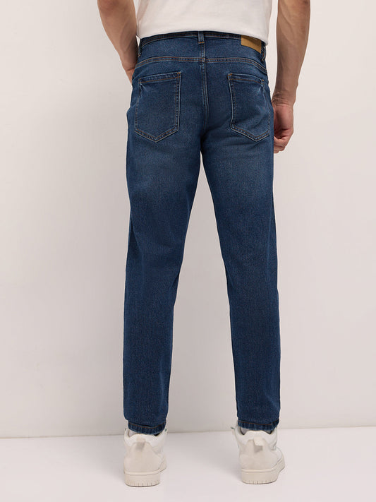 Mid Blue Mid-Rise Slim Fit Jeans with Light Fade