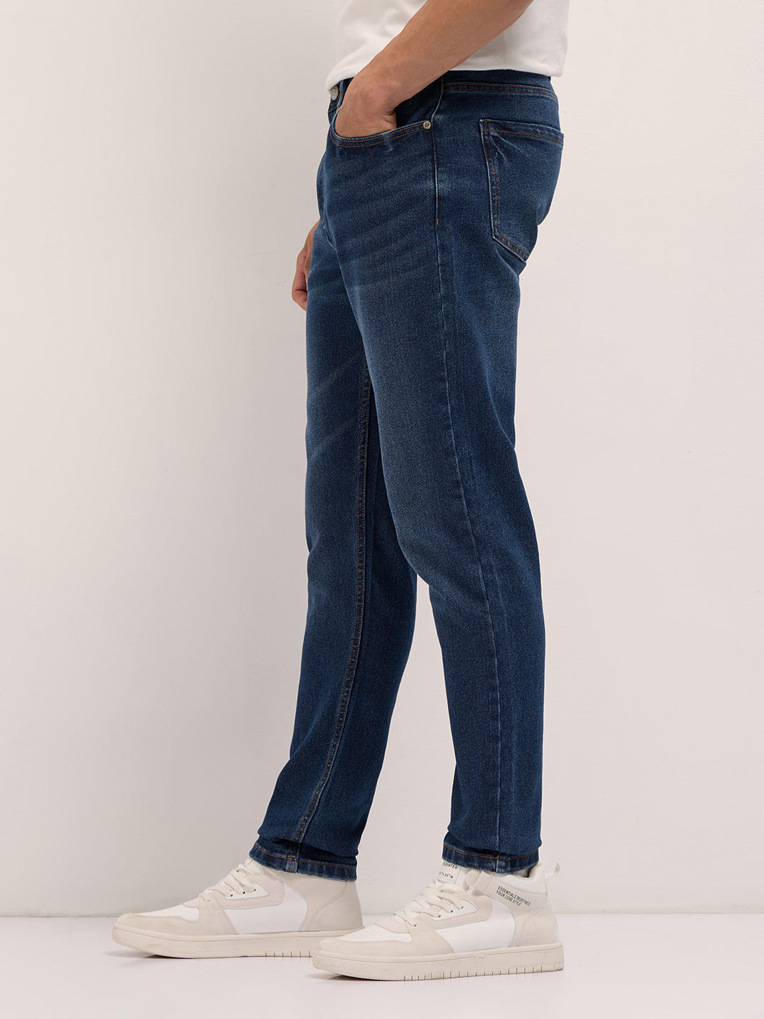 Mid Blue Mid-Rise Slim Fit Jeans with Light Fade